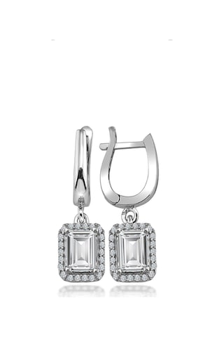 Swarovski Taşlı Baget Kare Gümüş Küpe Set Sertifikalı Qr Kod