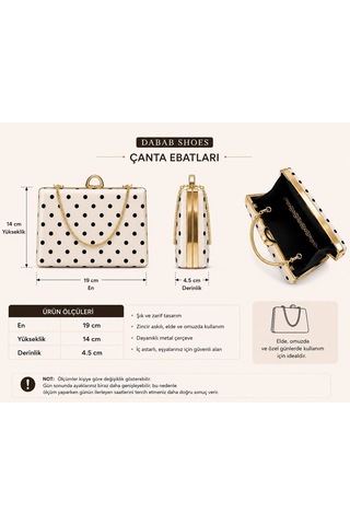 Lebibe Shoes Penelope Kadın Puantiyeli Saten Zincir Askılı Metal Çerçeveli Krem Abiye El Ve Omuz Çantası