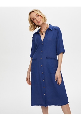 Püskül Şerit Detaylı Kendinden Dokulu Elbise S25elb037 Us25elb03727 Indigo