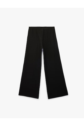 Koton Bürümcük Kumaş Beli Bağcıklı Düz Geniş Paça Pantolon Siyah 6sak40111ek
