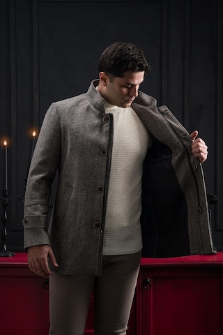 Advante Slimfit Dik Yaka Kendinden Çizgili Düğme Ve Fermuar Kapamalı Erkek Kaban 001