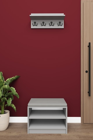 Asra Trend Puflu Ayakkabılık ve Askılık A-33 %100 MDF Minderli Portmanto Seti Kül Gri
