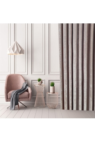 Evdepo Home Pudra Düz Renk Pileli Soft Fon Perde Pudra