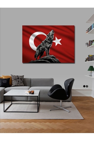 Kanvas Tablo Türk Bayrağı Kurt