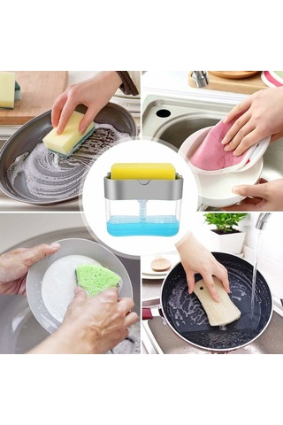 Yunboo Sünger Tutucu İle 2'li Mutfak Sabun Dispenseri, 385 Ml Kapasite, Siyah Asb Plastik, Ev Ofis İçin Kullanıma Kolay