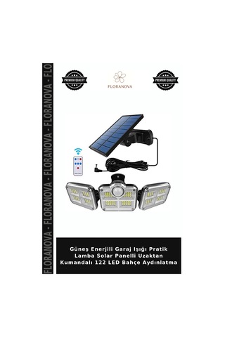 Güneş Enerjili Garaj Işığı Pratik Lamba Solar Panelli Uzaktan Kumandalı 122 Led Bahçe Aydınlatma