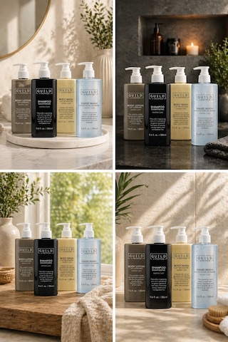 Guild + Pepper Warm Oak 4 Lü Kişisel Bakım Seti Şampuan + Duş Jeli + El Sabunu + Vücut Losyonu 285 ML