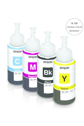 Epson T664 4 Renk Mürekkep Seti Siyah, Mavi, Kırmızı, Sarı - L110 L220 L382 L3050 L3060 Uyumlu