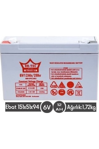 Ortec Akülü Çocuk Arabası Aküsü 6v 12a Pil Akü