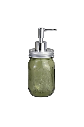 Cam Sıvı Sabunluk,çiçek Desenli Koyu Yeşil 8x8x10cm 420ml