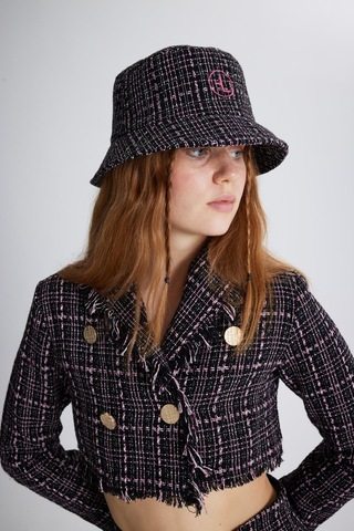 Holly Lolly Tüvit Kumaş Logolu Bucket Tweed Şapka Siyah