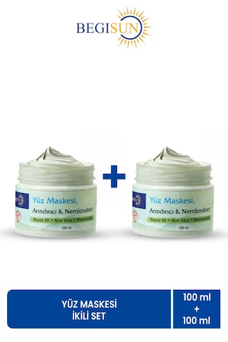 Begısun Yüz Maskesi İkili Set 2x100 Ml Beyaz Kil, Aloe Vera Ve Niasinamid İçerikli