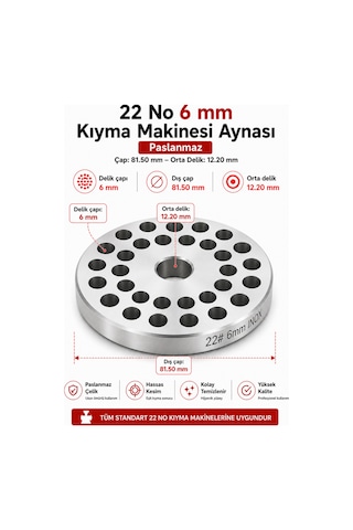 22 No 6 Mm Kıyma Makinesi Aynası Paslanmaz
