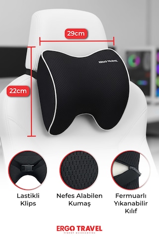 Viscofoam Carfort Büyük Visco Araç Boyun Yastığı – Ortopedik Oto Koltuk Boyun Desteği Siyah - Ergo Travel