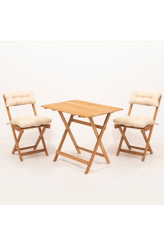 Meya Dekor Balkon - Bahçe - Mutfak 3'lü Bistro Set 2 Sandalye 1 Masa Ahşap