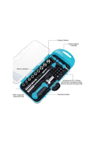 Pazly Çok Amaçlı Çift Kollu Tornavida Seti Ve Soket Anahtarı - 16 Uçlu Profesyonel & Ev Kullanımı