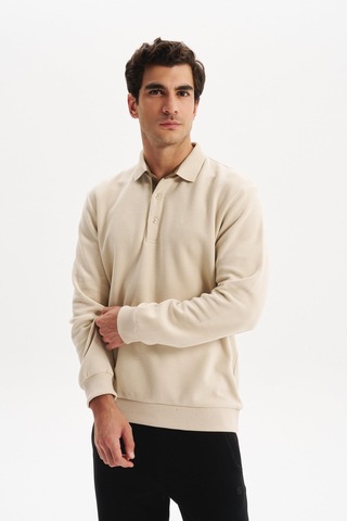 AR-MA Arma Erkek Regular Fit Selanik Kumaş Düğmeli Polo Yaka Sweatshirt Pamuk Polyester Karışımlı K30564699202 Bej