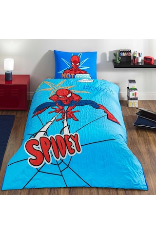 Taç Spiderman Thwip Standart Pamuk Nevresim Takımı, Mavi, Tek Kişilik Çok Renkli