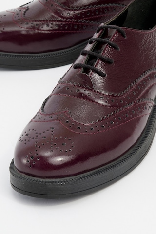 Luvishoes Avra Bordo Rugan Hakiki Deri Kadın Oxford Ayakkabı Bordo