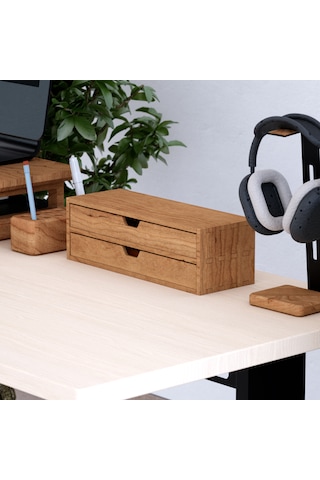 Desna İki Katlı İki Çekmeceli Dolap - Kiraz 34 Cm Uzunluk X 12.1 Cm Derinlik X 10.8 Cm Woodsaka Doğal