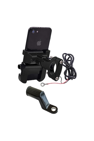 Resolut Motosiklet Telefon Tutucu USB Şarjlı Alüminyum Alaşım Gidon ve Ayna Bağlantılı