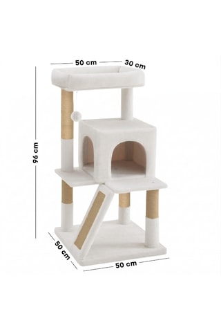 Missidea Nrs-0091 Teraslı Dekoratif Kedi Tırmalama Evi Beyaz