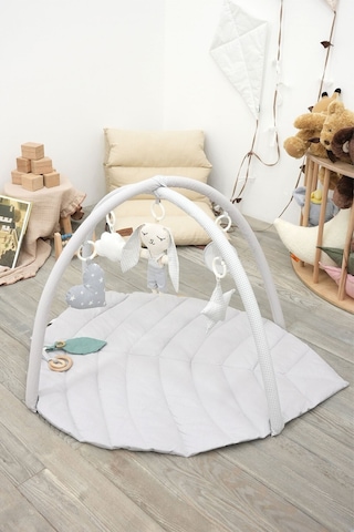 Mordesign Bebek Oyun Alanı, Tavşan Bebek Aktivite Matı, Yaprak Tasarım Oyun Matı, Baby Gym Serisi, Gri