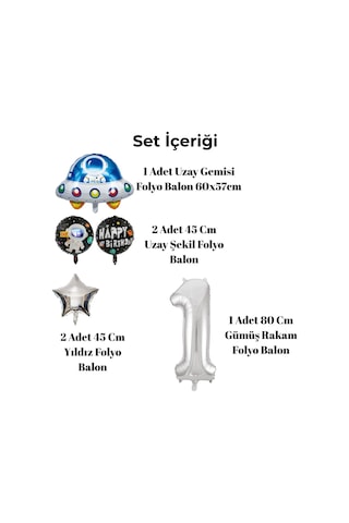 2 Yaş Uzay Temalı Doğum Günü Seti Uzay Folyo Şekiller Gümüş Folyo Rakam Çok Renkli