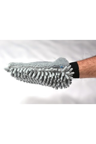 1 Adet Mikrofiber Şönil Oto Temizlik Ve Kurulama Eldiveni 16x24 Cm. Gri