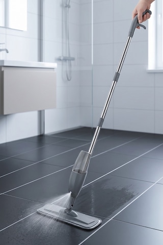 Sprey Mop Su Hazneli Tetiklemeli Mikrofiber Moplu Paslanmaz Çelik Saplı Düz Tablet Paspas