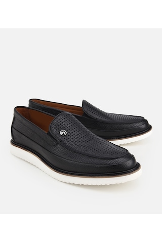 Hotiç Erkek Deri Siyah Delikli Hafif Tabanlı Klasik Loafer