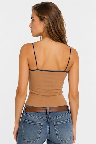 Neden Tekstil Kontrast Şeritli Triko Atlet Body - Camel-laci