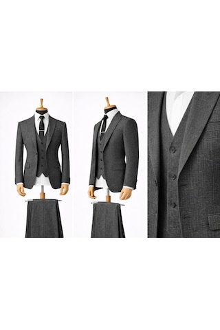 Erkek İtalyan Kesim Slim Fit Yelekli Takım Elbise Yeşil