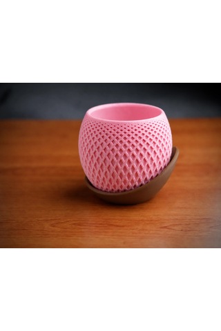 3d Baskı Küre Saksı - Kafes Dokulu İki Parçalı Dekoratif Saksı - Pembe-kahverengi 33669475