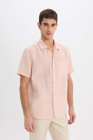 DeFacto Relax Fit Polo Yaka Keten Görünümlü Yazlık Kısa Kollu Gömlek E1230AX25SMPN287