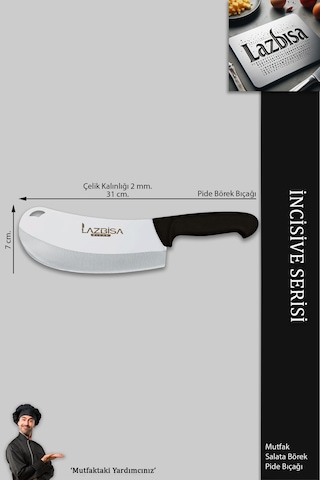 Lazbisa MFT-105 İncisive Serisi Pide Börek Mutfak Bıçağı Salata Pizza Bıçak Kıyma Doğrama Siyah