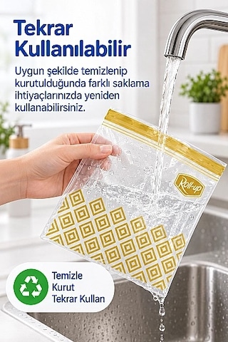 Roll-up Çift Kilitli Saklama Poşeti 1,2 Litre 20,5x21,7 -20 Adetli