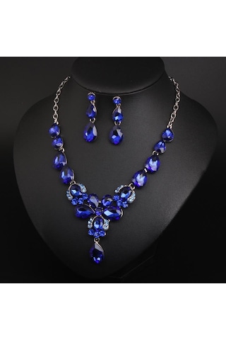 Kristal Değerli Taşlar, Köprücük Kemiği Gerdanlığı Küpe Seti, Su Damlası Kadın Aksesuarları Yeşil