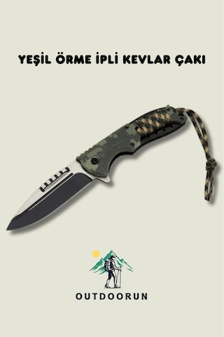 Yeşil Örme İpli Kevlar Kamp Çakı - 21 Cm Koyu Yeşil