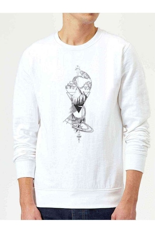 Art Dönence Baskılı Beyaz Erkek Örme Sweatshirt