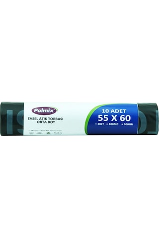 Polmix Evsel Atık Torbası Orta Boy 6 Adet Siyah 55 x 60 CM