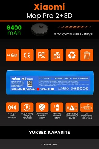Xiaomi Mop Pro 2+ 3d Stytj01zhm 6400mah Robot Süpürge Bataryası