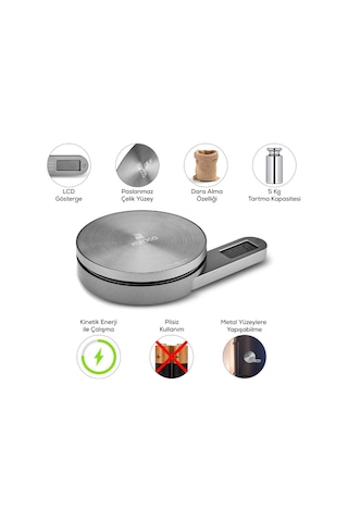 Karaca Gastro Scale 1003 Self Power Kinetik Enerjili Ekranlı Inox Mutfak Tartısı 5kg Kapasite