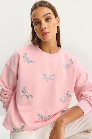 Shade Kadın Bisiklet Yaka Yusufcuk Taş İşlemeli Relaxed Sweatshirt 1558 60283660 - Şeker Pembe