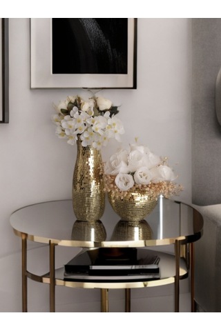 Işıltı Home Desıgn Aynalı Cam Vazo Açık Gold 2 Li Set