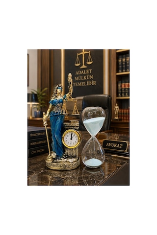 Lüks Polyester Themis Terazili Adalet Tanrıçası Heykeli Saat Ve Mavi Kum Saati Hukuk Bürosu Hediyesi Çok Renkli
