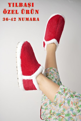 Modafrato Vıola Kadın Panduf Ev Ayakkabısı Ev Botu Kırmızı