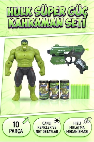 TıfılToys Işıklı Hulk Figürlü Hedefli 10 Adet Soft Mermili 38 Cm Dart Atan Oyuncak Silah Seti