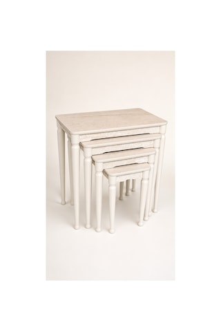 Lidya 4 Lü Zigon Sehpa Takımı Mdf Tabla, Lake Boyalı Gürgen Ayak, Beyaz