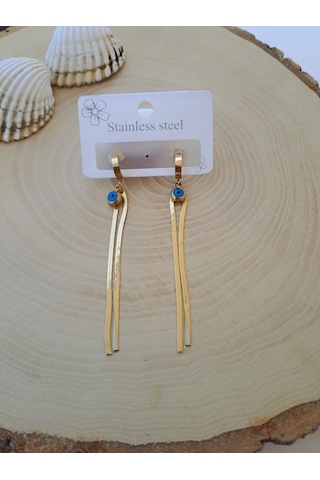 Dali Shop Nazar Boncuklu Sallantılı Çelik Küpe Altın